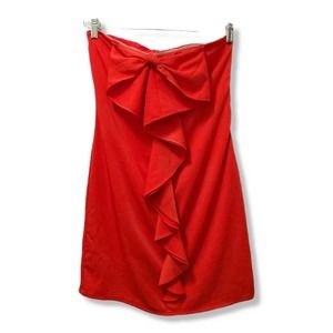 Vintage Gianni Bini Red Bow Ruffle Strapless Mini Tube Dress Cherry Red Size L